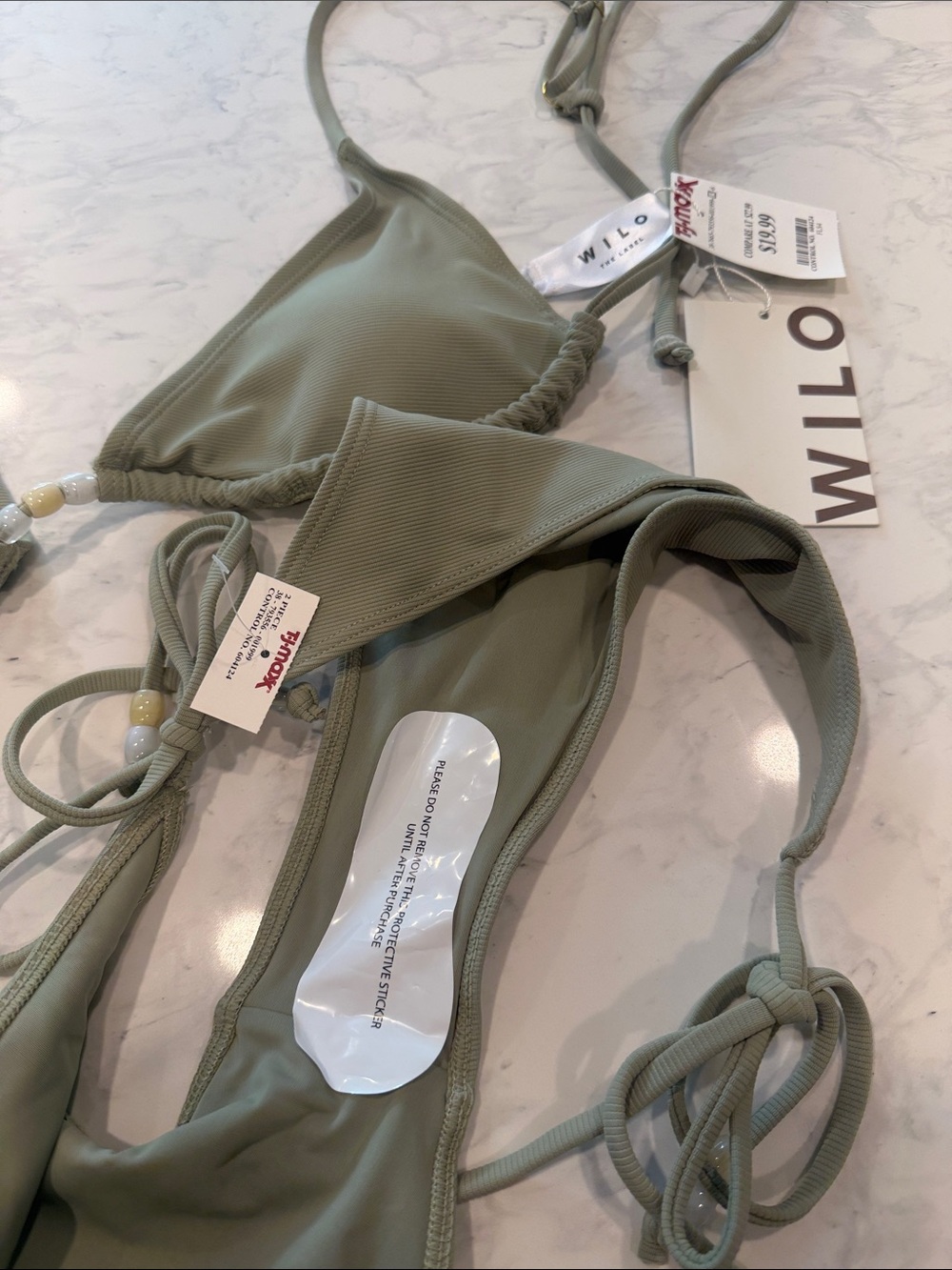 Wilo Sage Green Ribbed Triangle String Bikini - Picture 4 of 4